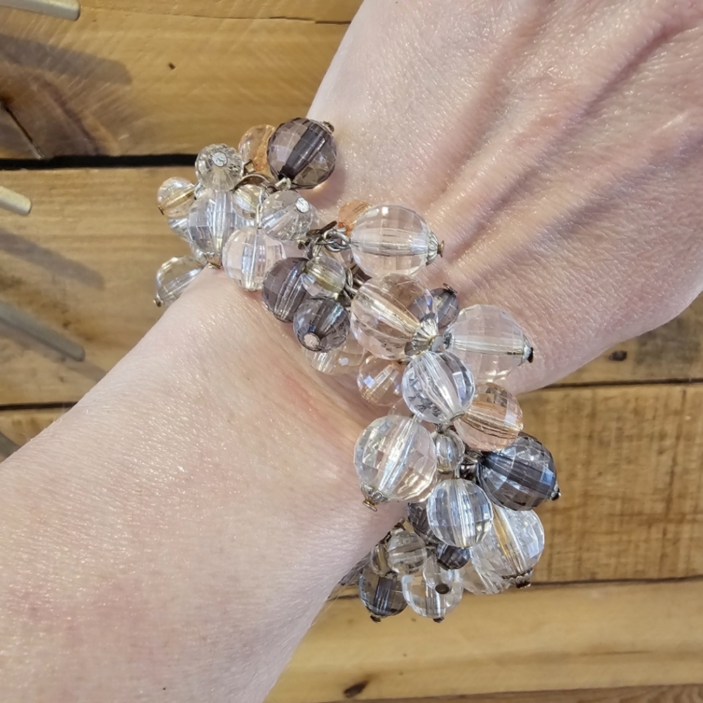 Clear, Smoky Grey and Blush Chunky Beaded Bracelet